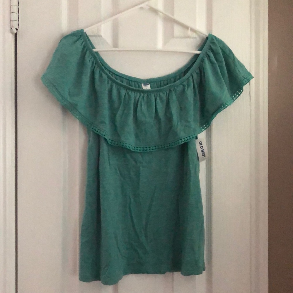 Green Sleeveless Ruffle Collar Top